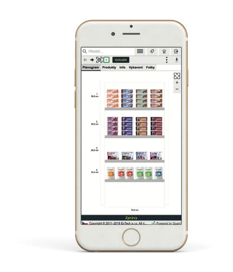 Planogram v mobilní verzi Quant Webu