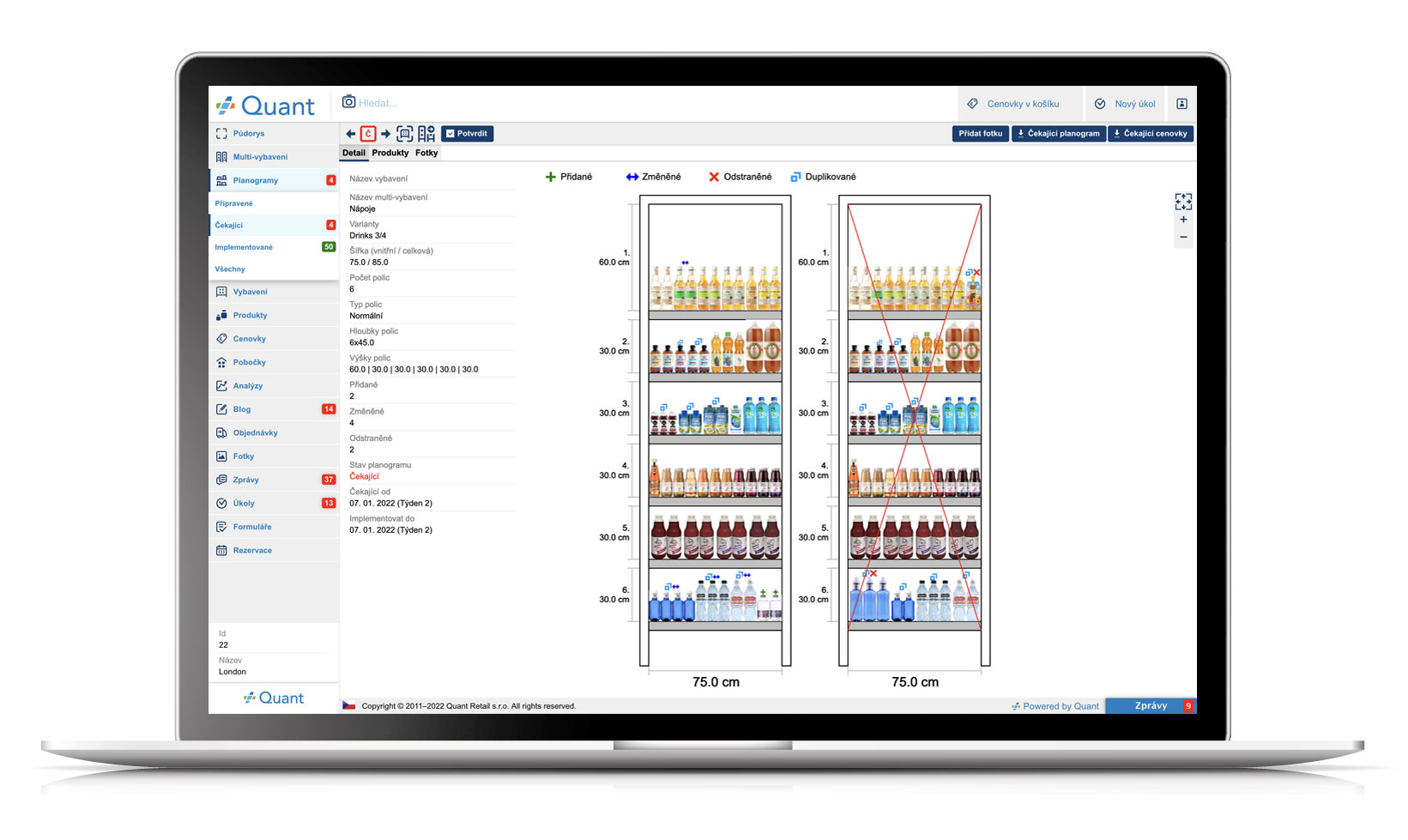 Planogram s nápoji na webu Quantu