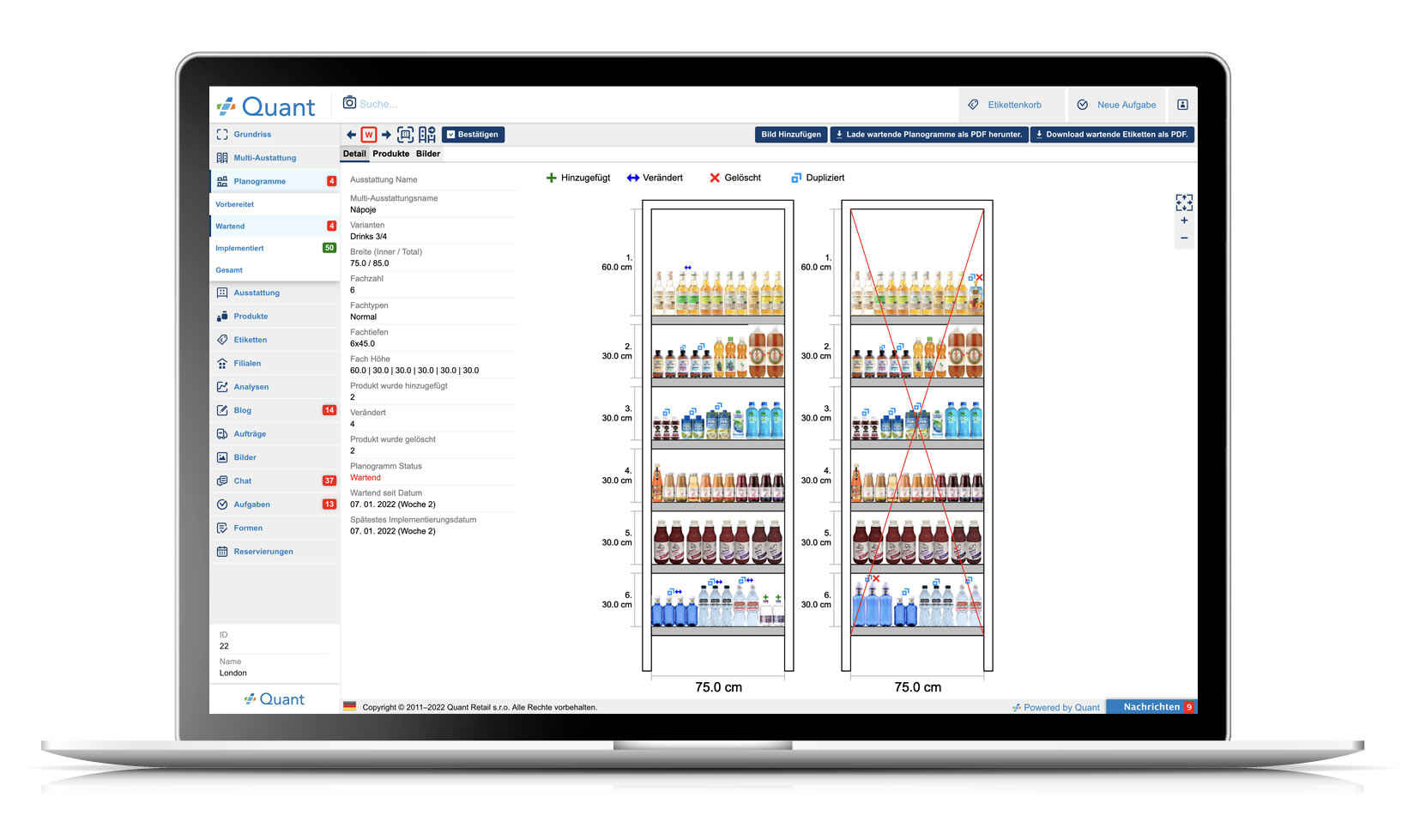 Lebensmittel-Planogramm auf Quant Web