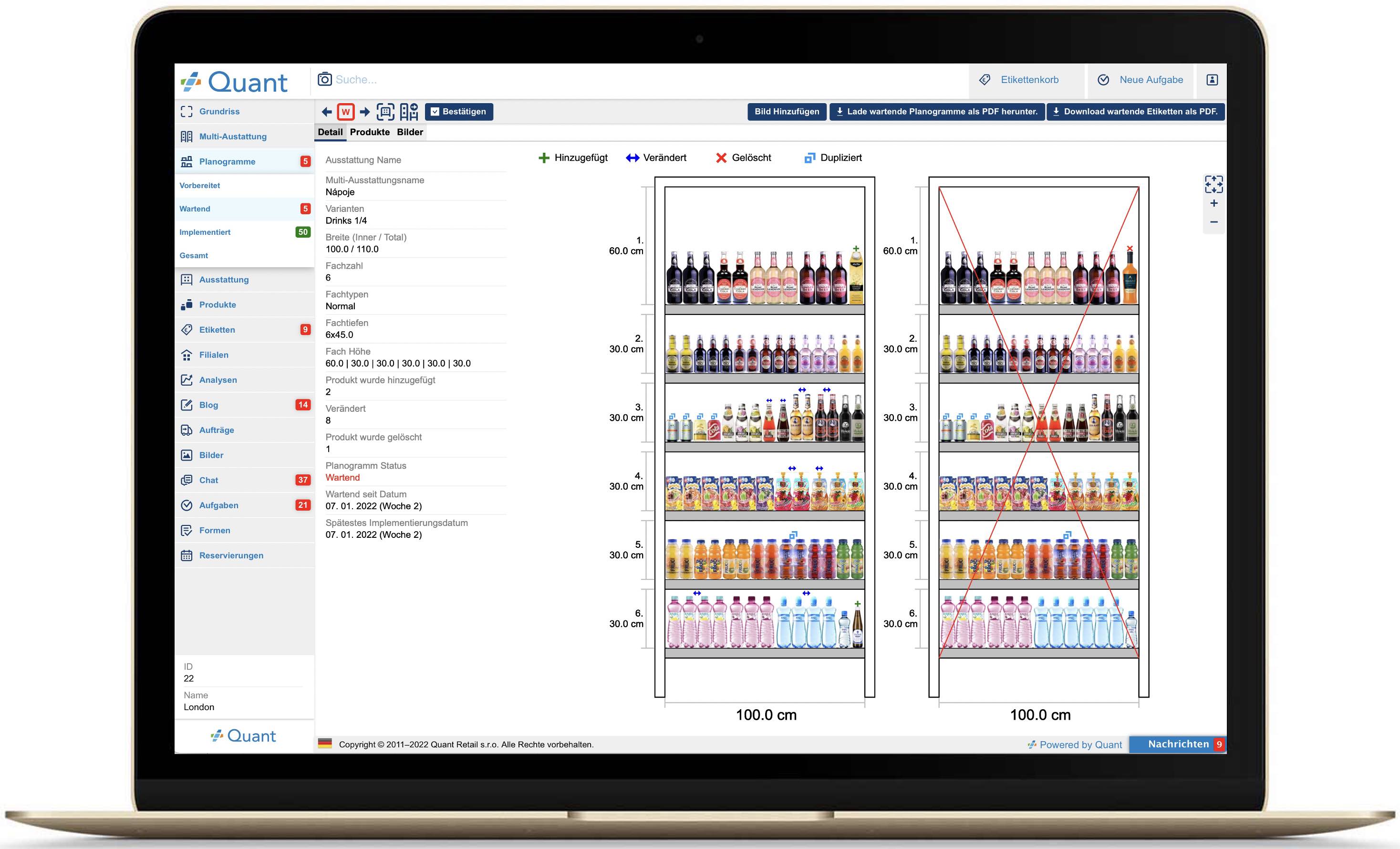Lebensmittelplanogramm in Quant