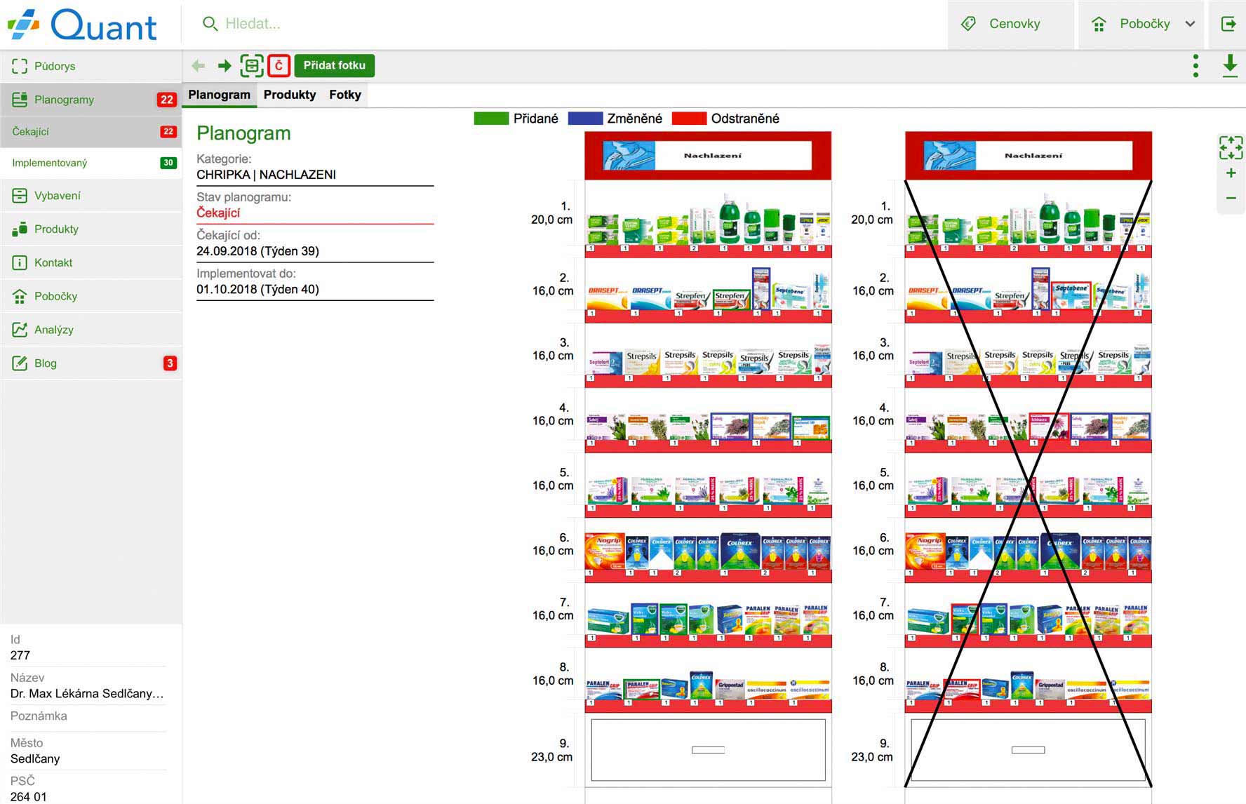 Planogram for a pharmacy on Quant Web